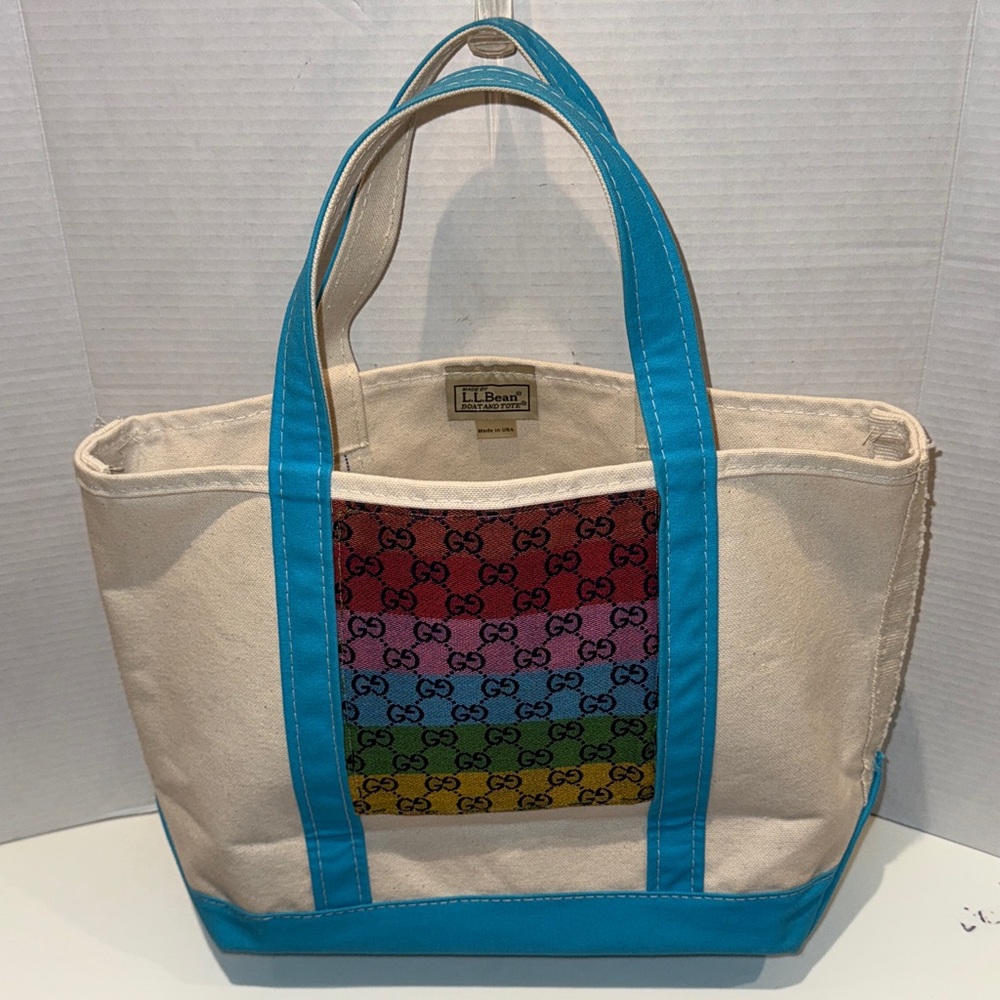 L.L. Bean Upcycled Designer Inspired Front Panel Canvas Boat Tote Bag
